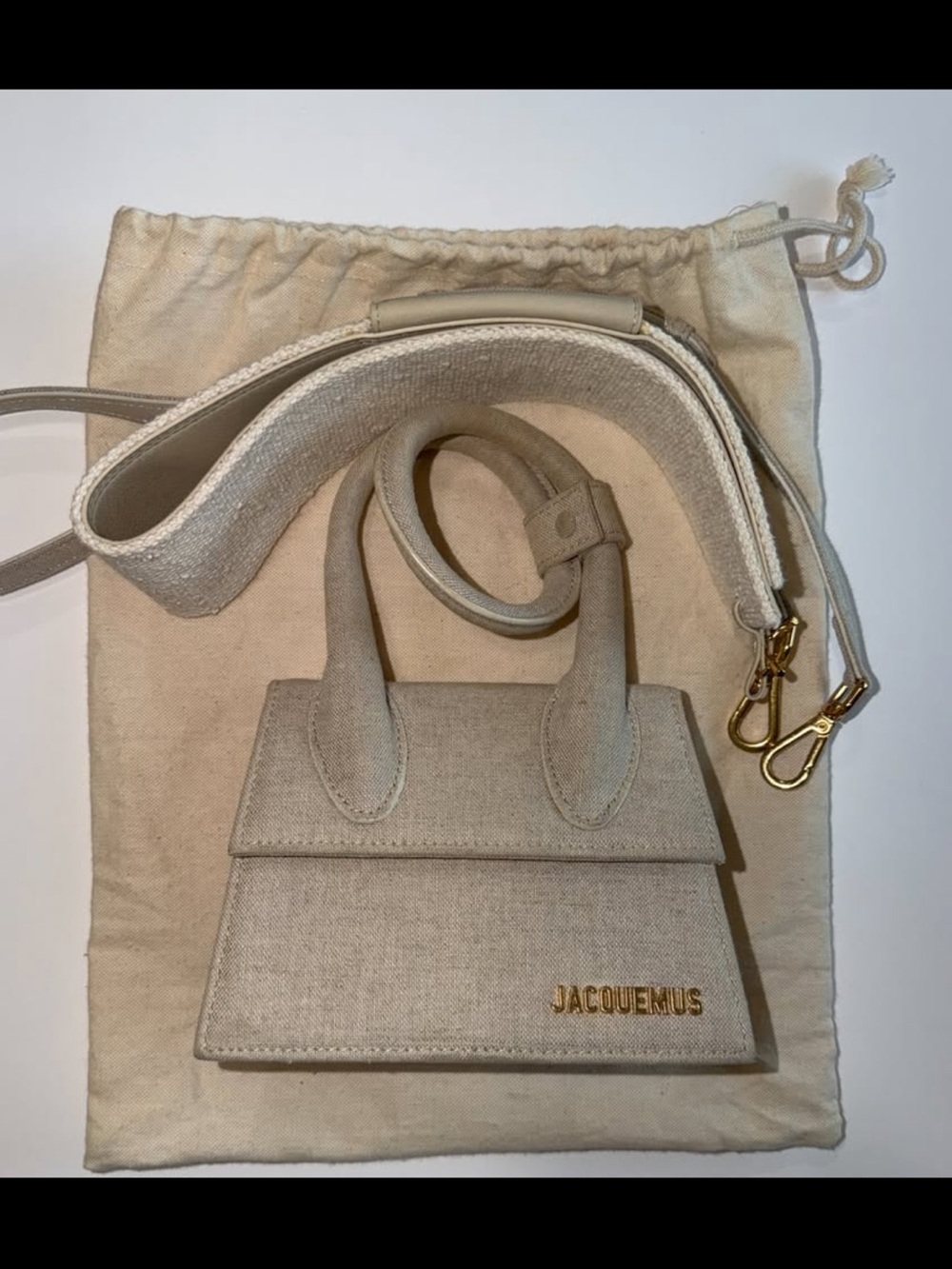 Jacquemus Natural Beige Mini Le Chiquito Canvas Top-Handle Bag